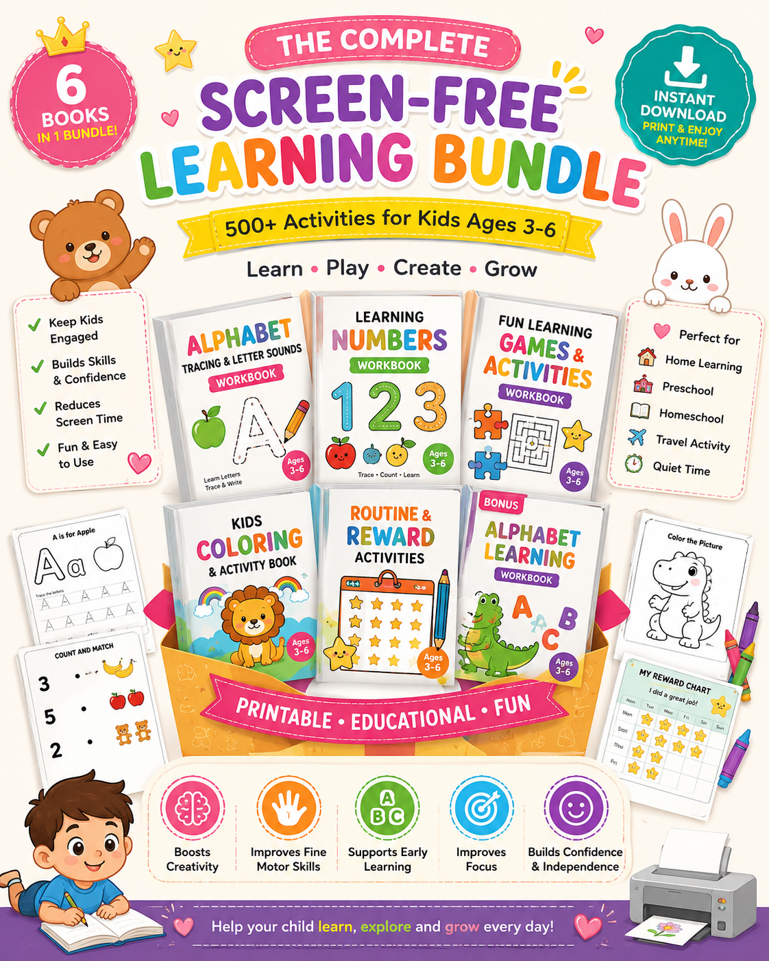 Screen-Free Learning Bundle for children aged 3 to 7